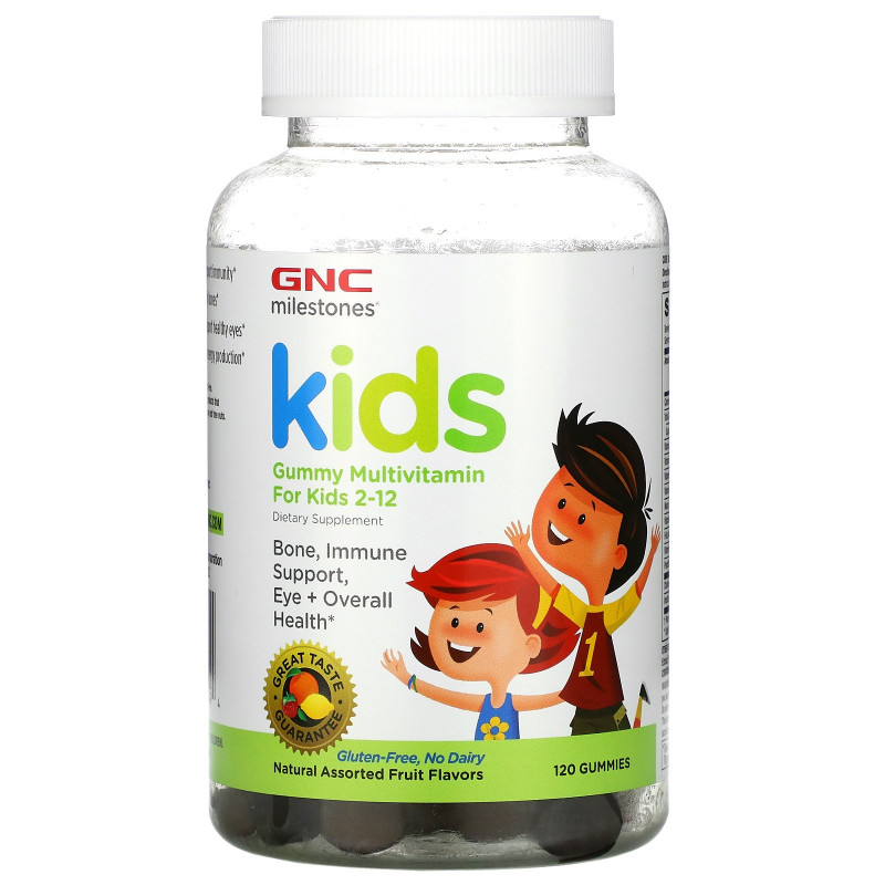 GNC, Milestones, Gummy Multivitamin for Kids 2-12, Natural Assorted Fruit Flavors, 120 Gummies