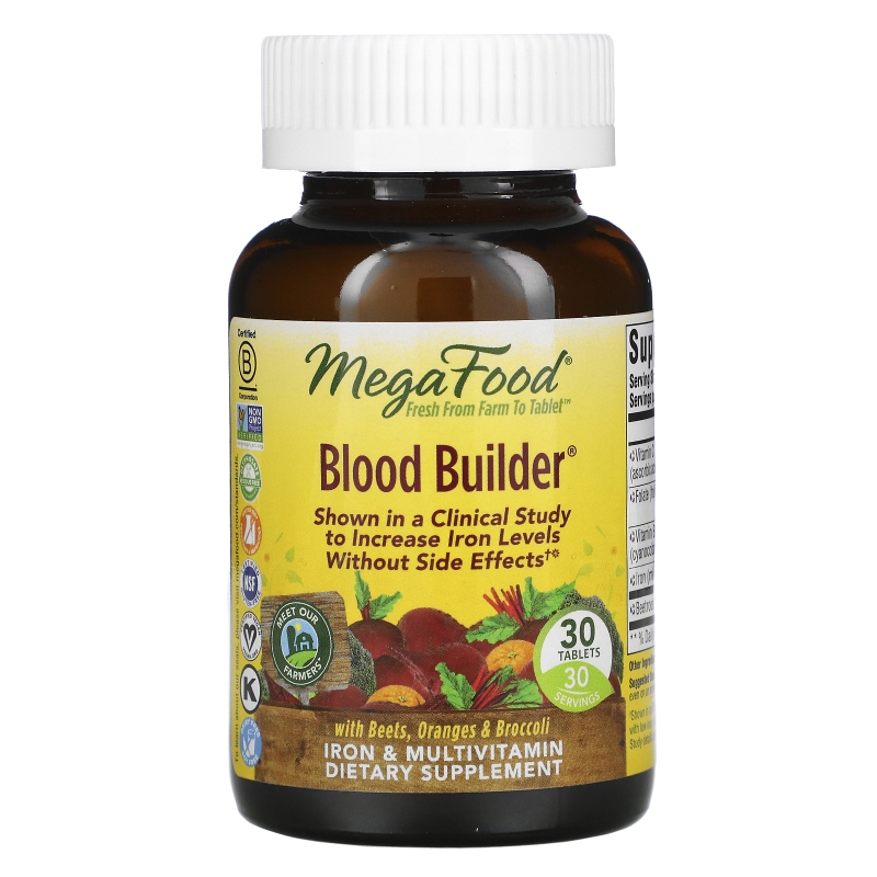 MegaFood, Blood Builder, Iron & Multivitamin Supplement, 30 Tablets