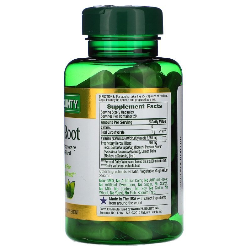 Nature's Bounty, Корень валерианы с фирменной смесью трав, 450 мг, 100 капсул