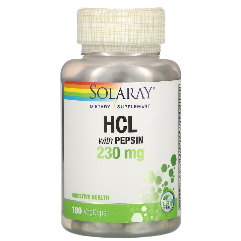 Solaray, HCL with Pepsin, 250 mg, 180 Capsules