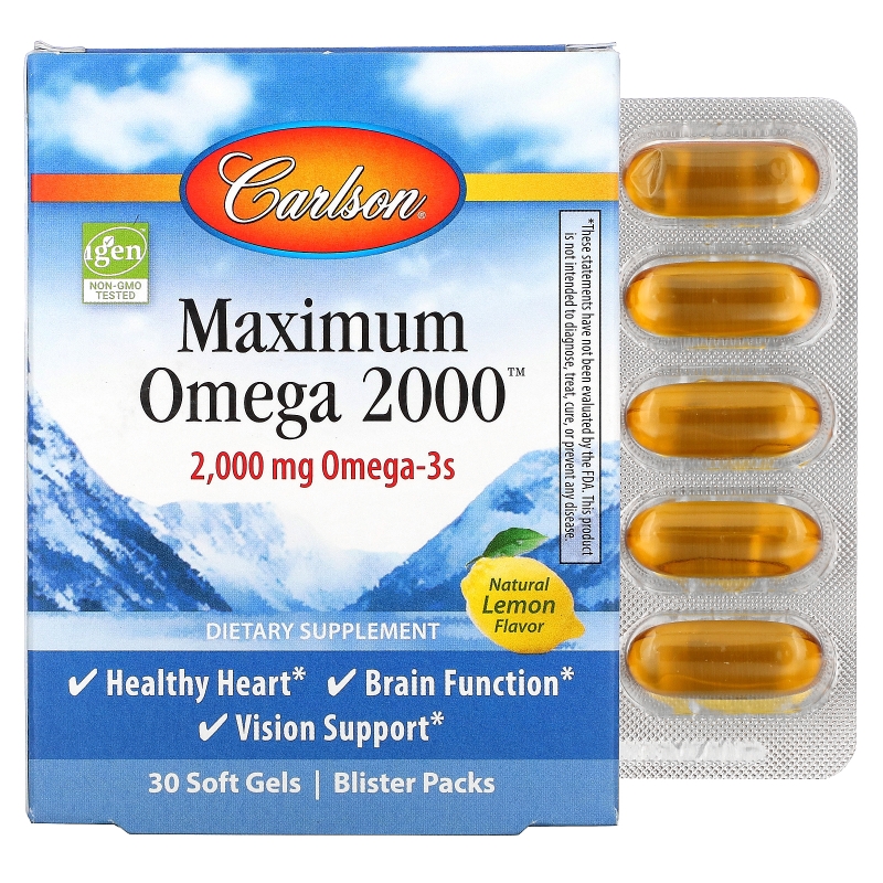 Carlson Labs, Maximum Omega 2000, Natural Lemon, 2,000 mg, 30 Softgels