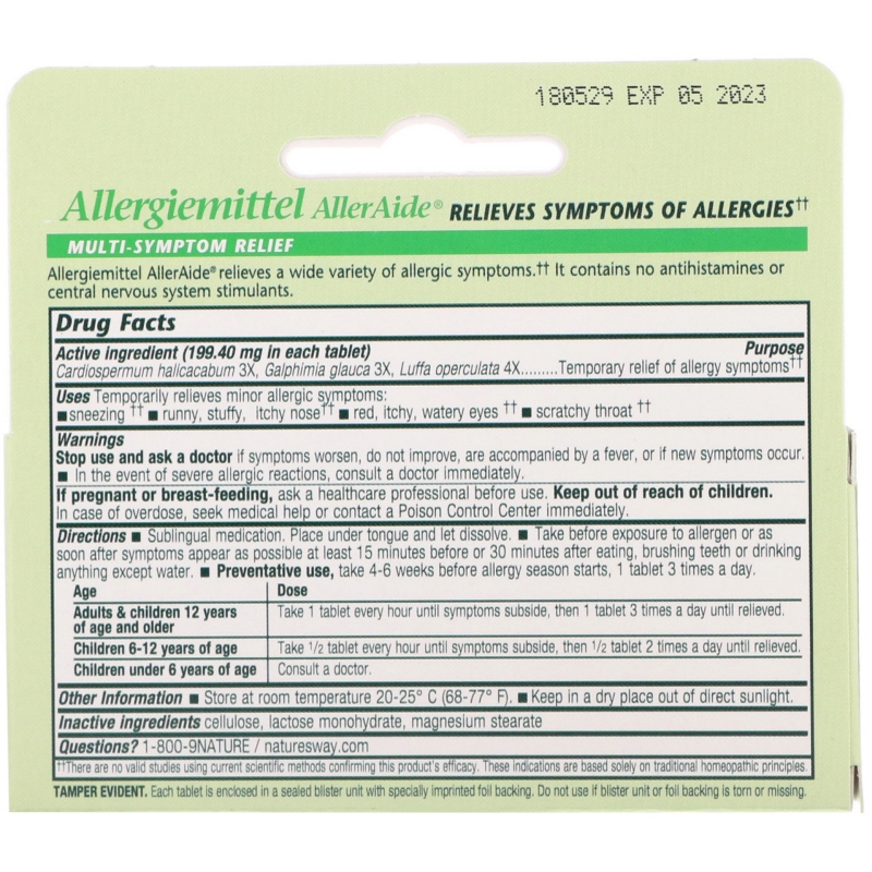 Boericke & Tafel Облегчение Аллергии Allergiemittel AllerAide 40 таблеток