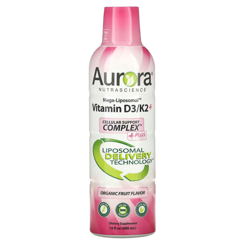 Aurora Nutrascience, Mega-Liposomal Vitamin D3, Organic Fruit Flavor, 9,000 IU, 16 fl oz (480 ml)