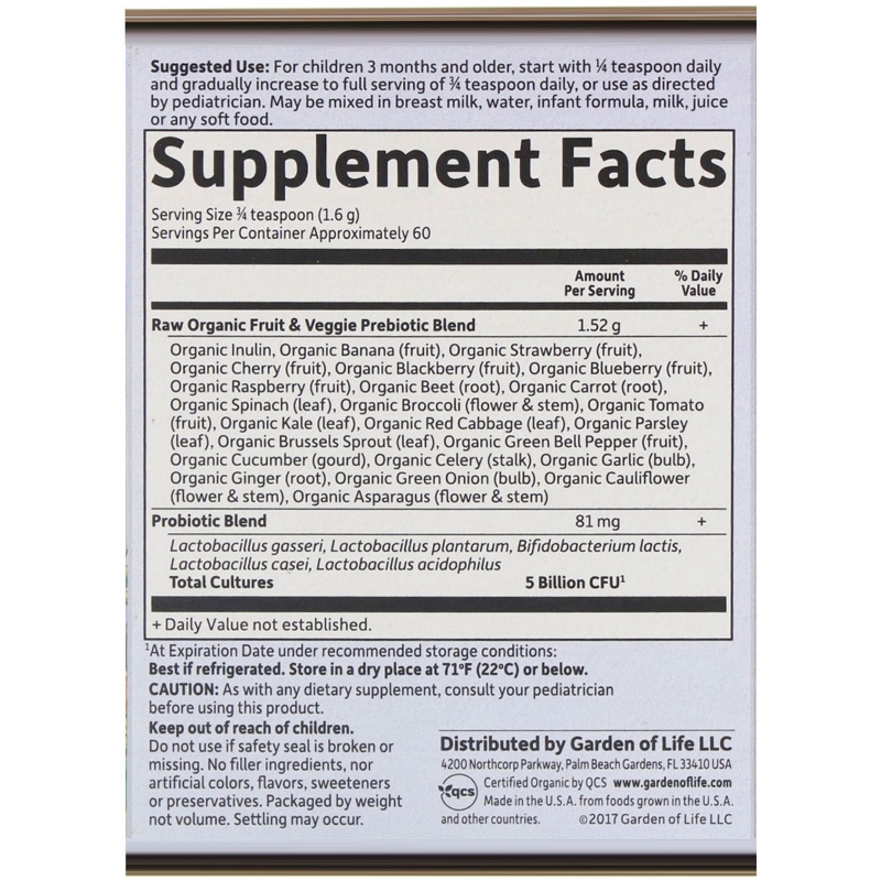 Garden of Life Сырые пробиотики для детей 34 унции (96 г) (Ice)