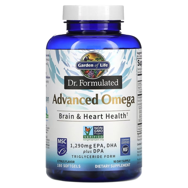 Garden of Life, Dr. Formulated, Advanced Omega, Lemon, 180 Softgels