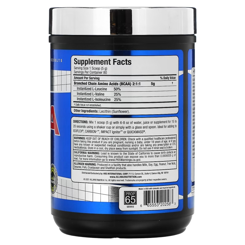 ALLMAX Nutrition, 100% Pure Micronized BCAA 2:1:1 Ratio, Unflavored Powder, 400 g