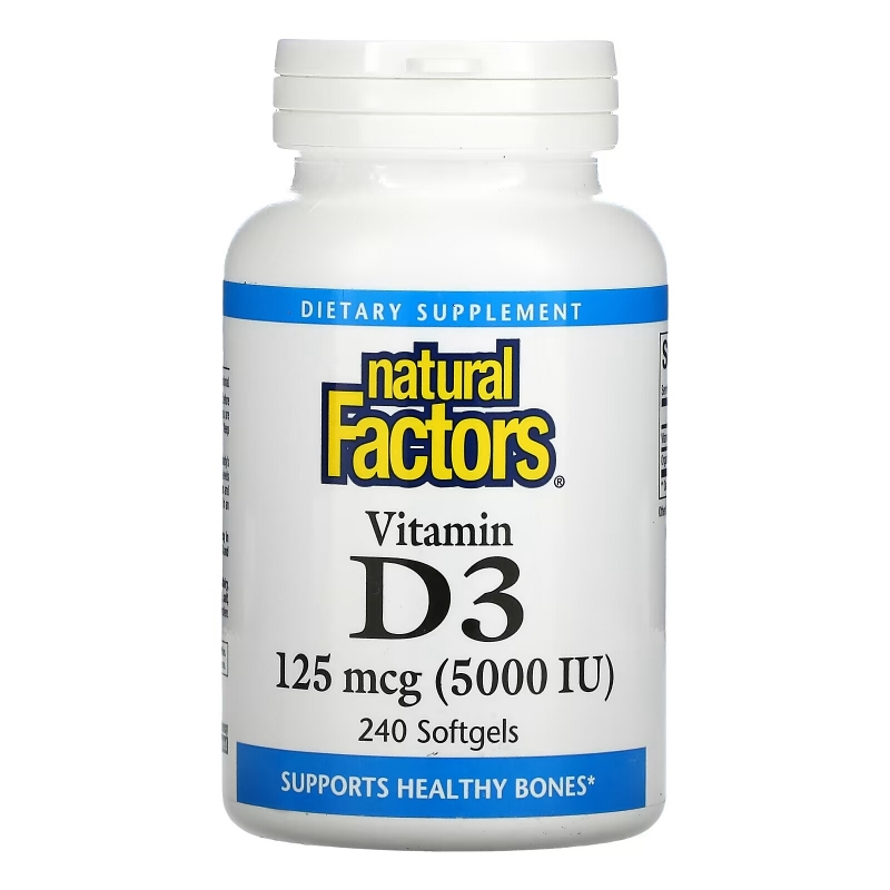 Natural Factors, Vitamin D3, 125 mcg (5,000 IU), 240 Softgels