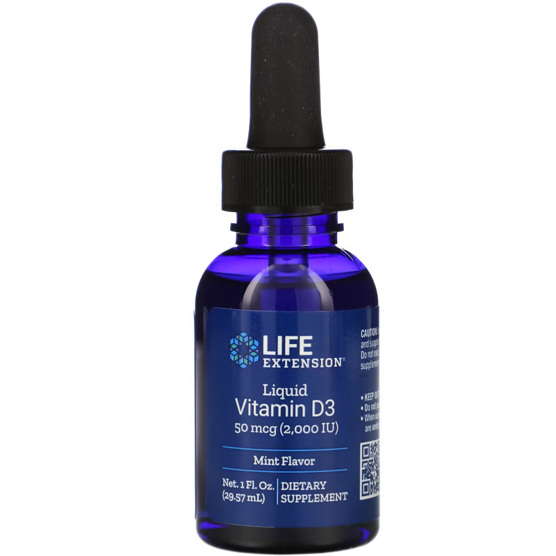 Life Extension, Liquid Vitamin D3, Mint Flavor, 2000 IU, 1 fl oz (29.57 ml)