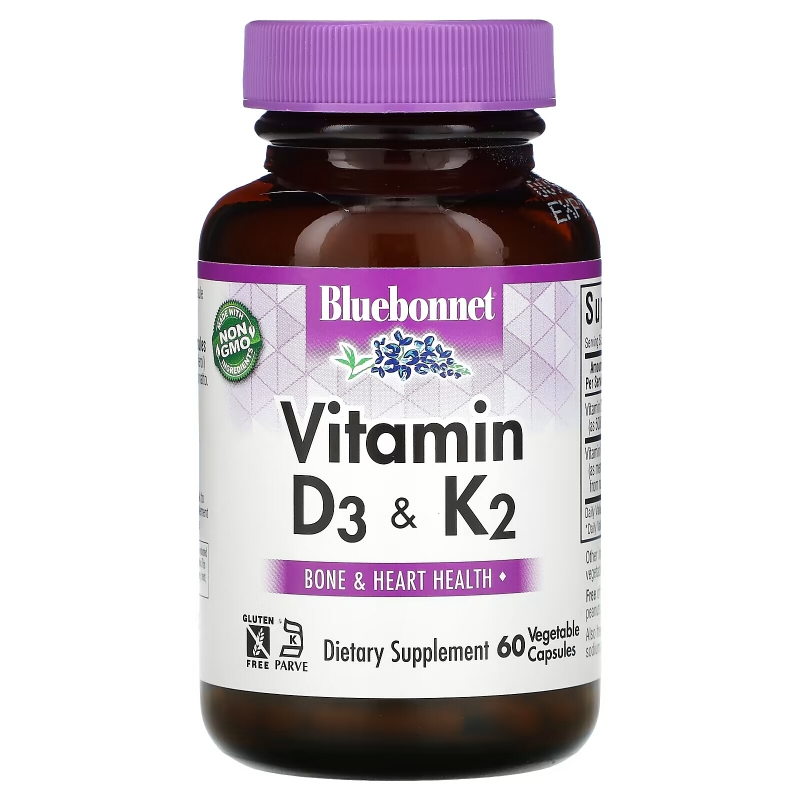 Bluebonnet Nutrition, Vitamin D3 & K2, 60 Vegetable Capsules