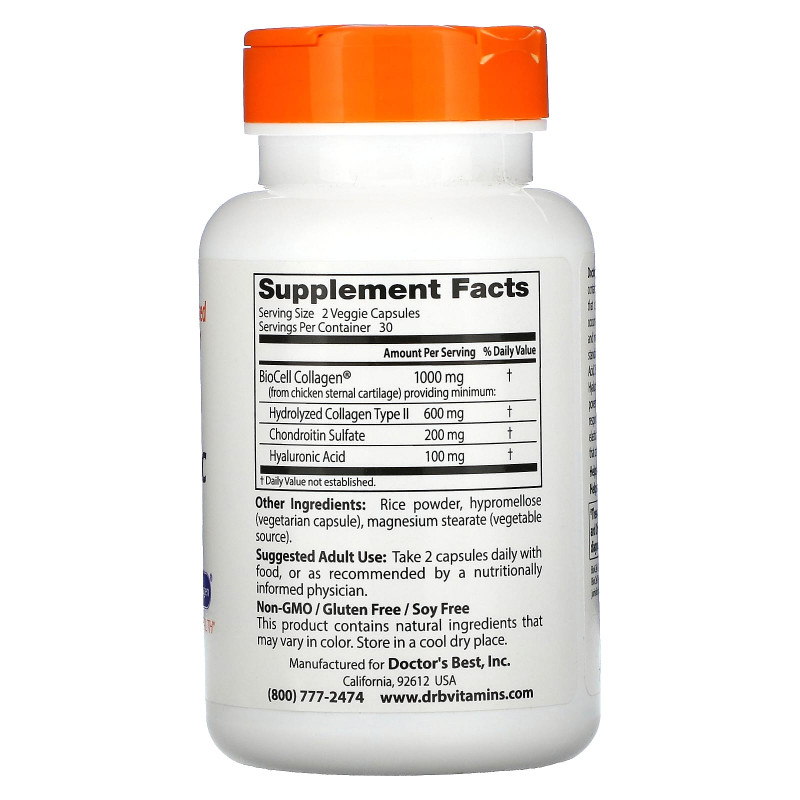 Doctor's Best Гиалуроновая кислота с сульфатом хондроитина (Best Hyaluronic Acid with Chondroitin Sulfate) 60 капсул