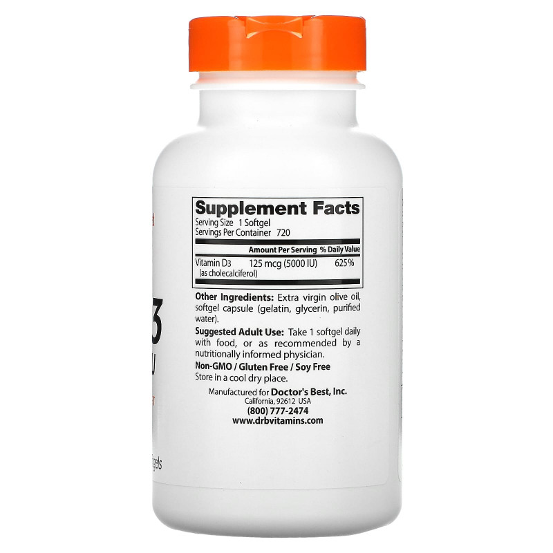 Doctor's Best Best витамин D3 5000 МЕ 720 гелевых капсул