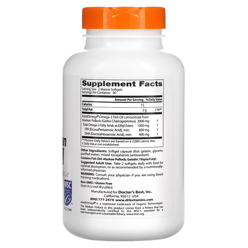 Doctor's Best, Чистый Дикий Аляскинский рыбий жир с AlaskOmega, 180 Морские Капсулы