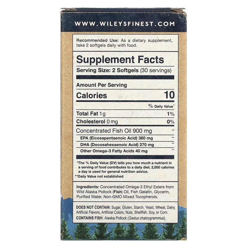 Wiley's Finest, Дикий Аляскинский Рыбий Жир, Легко Глотать, 450 мг, 60 Капсул