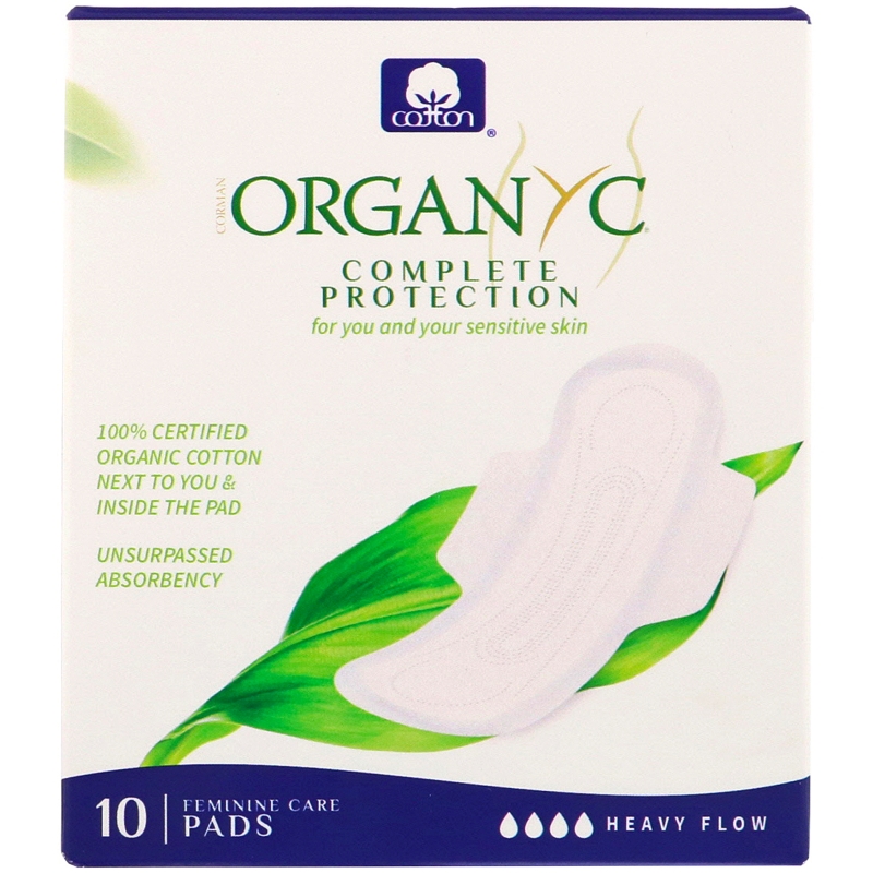 Organyc, Organic Cotton Pads, Heavy Flow Night, 10 Pads