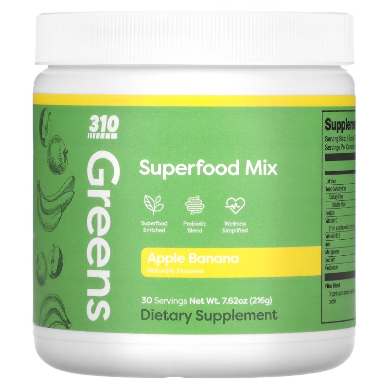 310 Nutrition, Greens, Superfood Mix, Apple Banana, 7.62 oz (216 g)