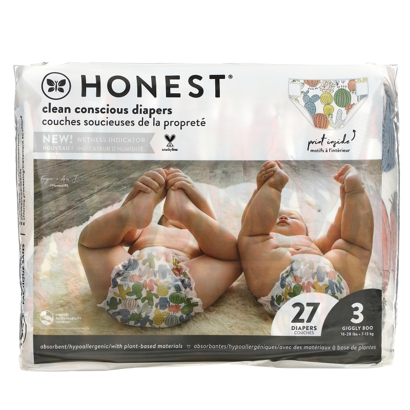 The Honest Company, Honest Diapers, Size 3, 16-28 Pounds, Pandas, 27 Diapers