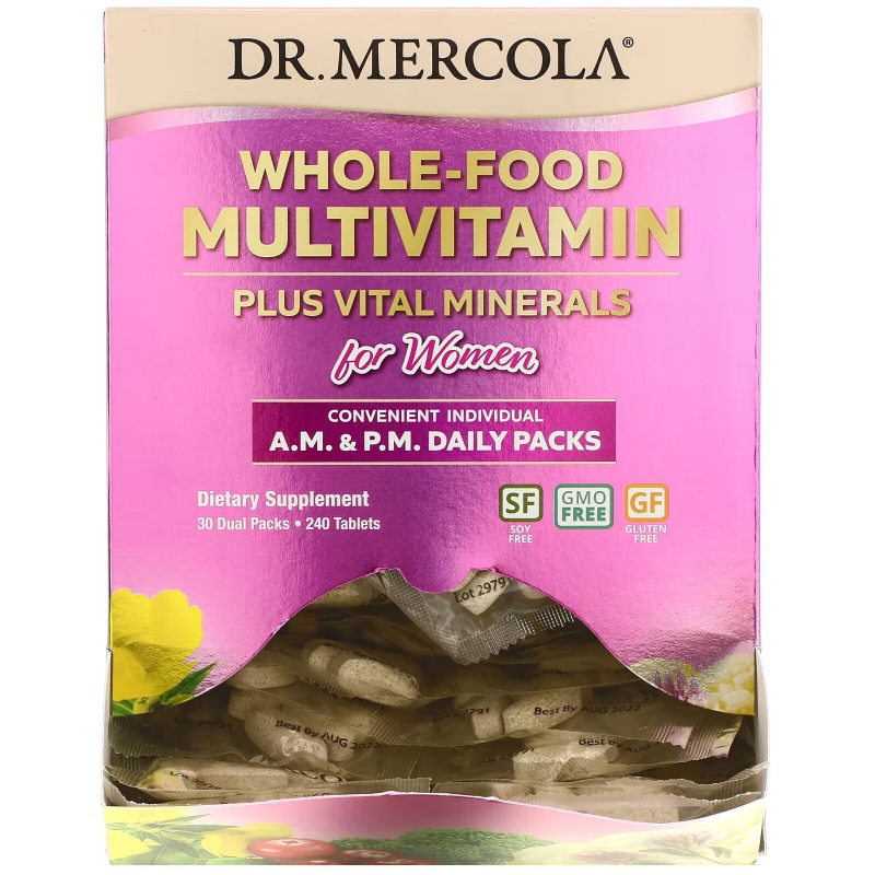 Dr. Mercola, Whole-Food Multivitamin Plus Vital Minerals for Women, A.M. & P.M. Daily Packs, 30 Dual Packs