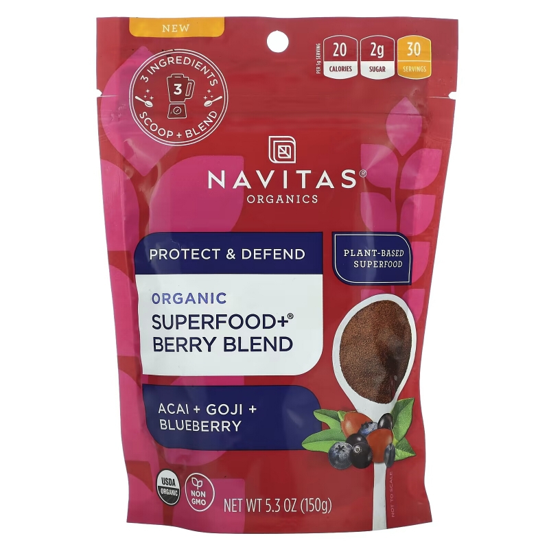 Navitas Organics, Organic Superfood + Berry Blend, Acai + Goji + Blueberry, 5.3 oz (150 g)