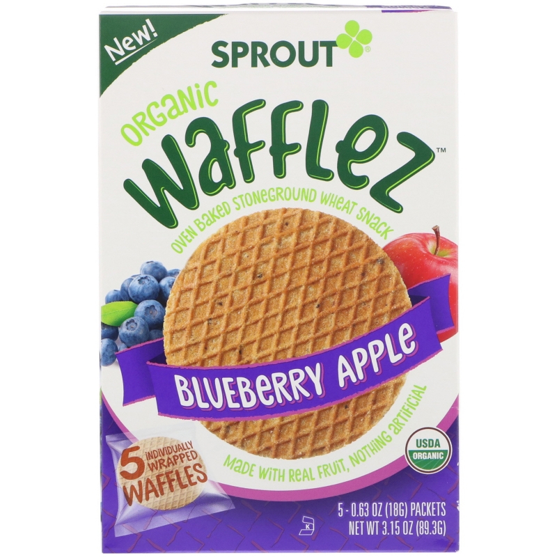 Sprout Organic, Wafflez, Blueberry Apple, 5 Packets, 0.63 oz (18 g)