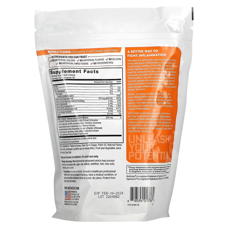 Force Factor, Better Turmeric, Extra Strength Curcumin, Fruit Splash, 60 Soft Chews