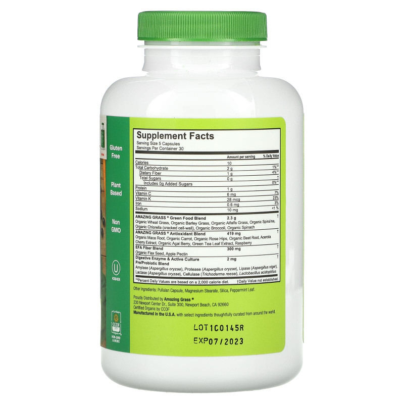 Amazing Grass, смесь зелени, оригинальный продукт, 150 капсул