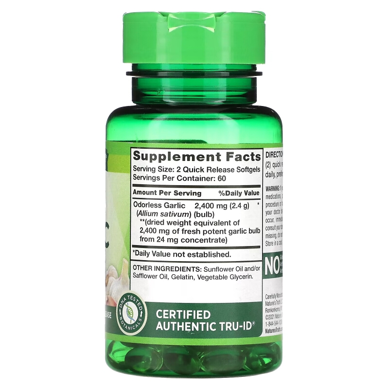 Nature's Truth, High Strength Odorless Garlic, 1,200 mg, 120 Quick Release Softgels