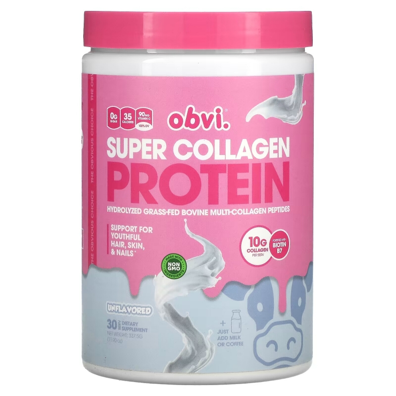 Obvi, Super Collagen Protein, без добавок, 337,5 г (11,90 унции)