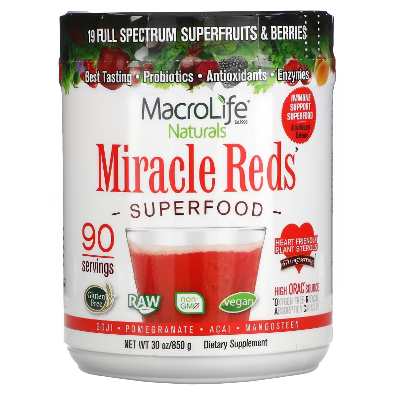 Macrolife Naturals, Miracle Reds, Superfood, Goji-Pomegranate-Acai-Mangosteen, 30 oz (850 g)