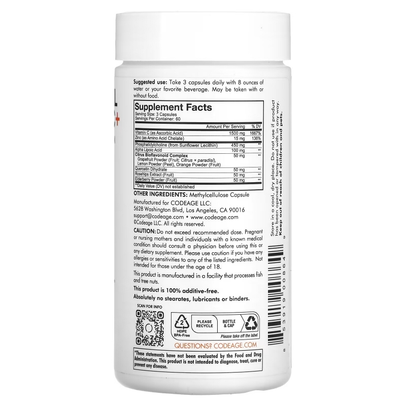 CodeAge, Vitamins, Liposomal Vitamin C+, 180 Capsules