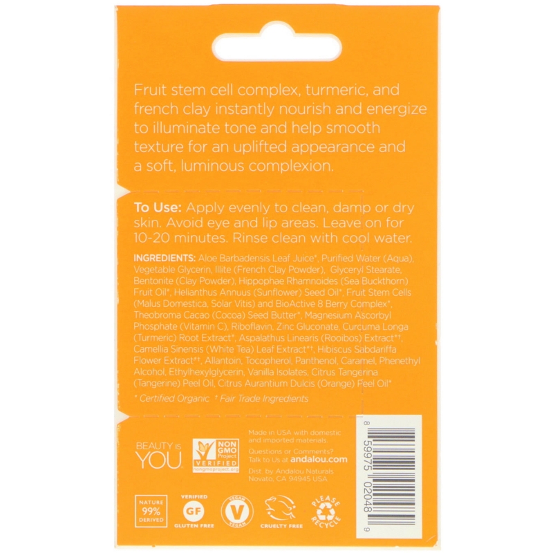 Andalou Naturals, Instant Luminous, Turmeric & Gold Clay Face Mask, .28 oz (8 g)