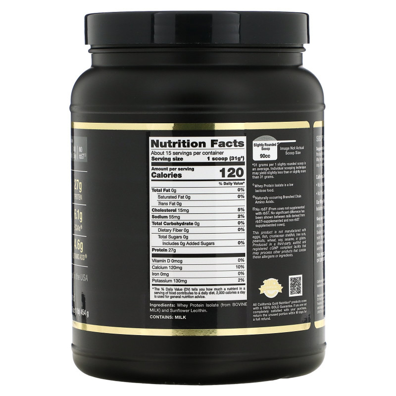 California Gold Nutrition, WPI 90, Instantized Whey Protein Isolate, Ultra-Low Lactose, 16 oz (454 g)