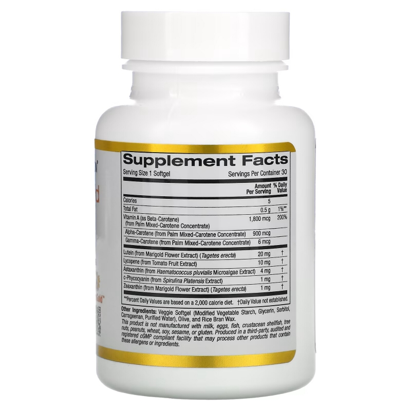 California Gold Nutrition, AstaCartenoid Complex, Lutein, Lycopene, Astaxanthin Complex, 30 Veggie Softgels