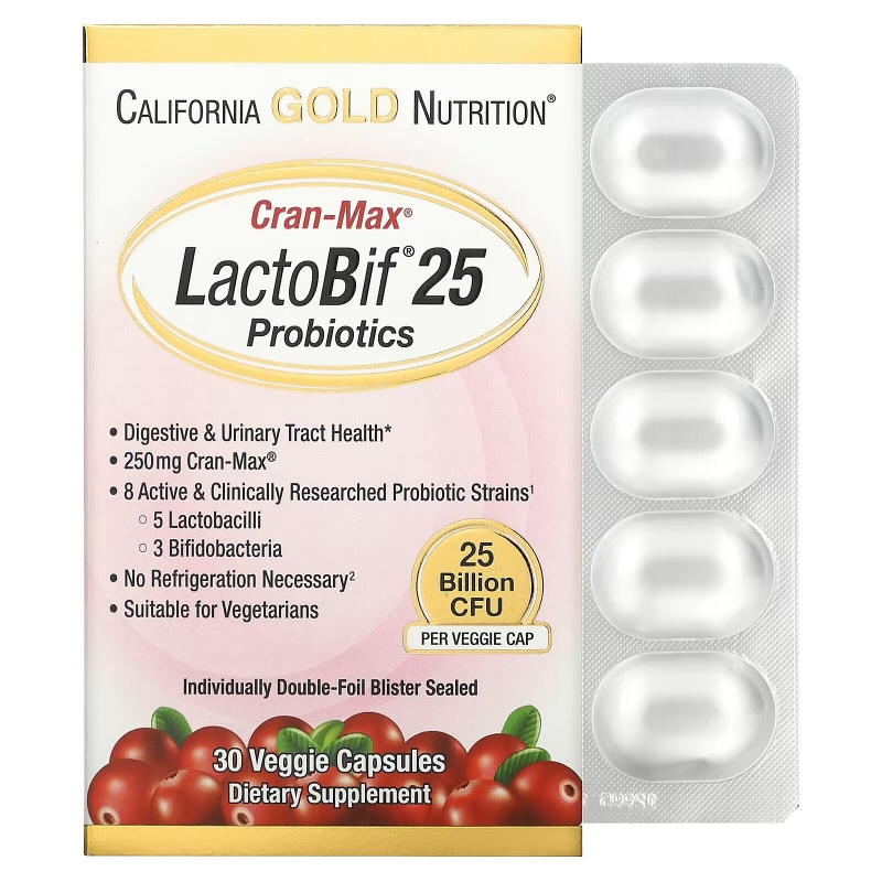 California Gold Nutrition, LactoBif Probiotics, Cran-Max, 25 Billion CFU, 30 Veggie Capsules