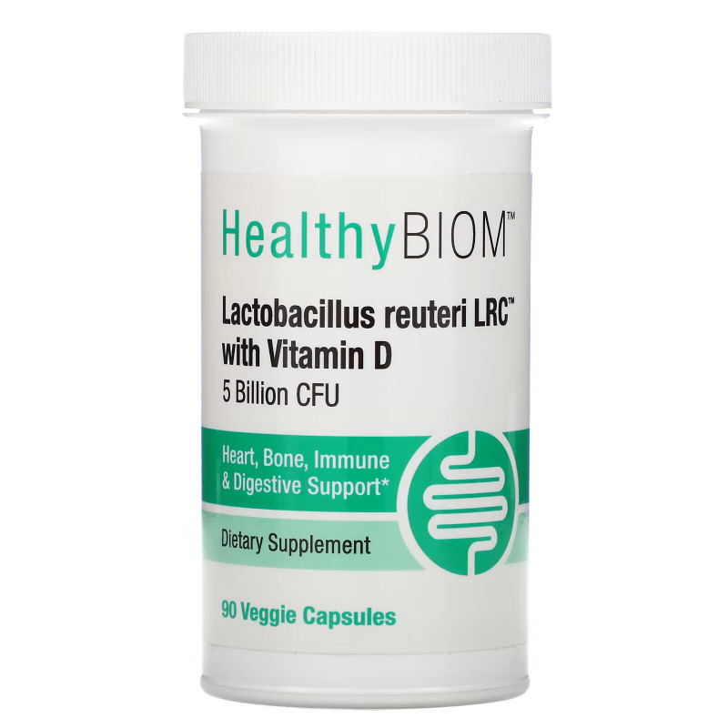 HealthyBiom, Lactobacillus Reuteri LRC with Vitamin D, 5 Billion CFUs, 90 Veggie Capsules