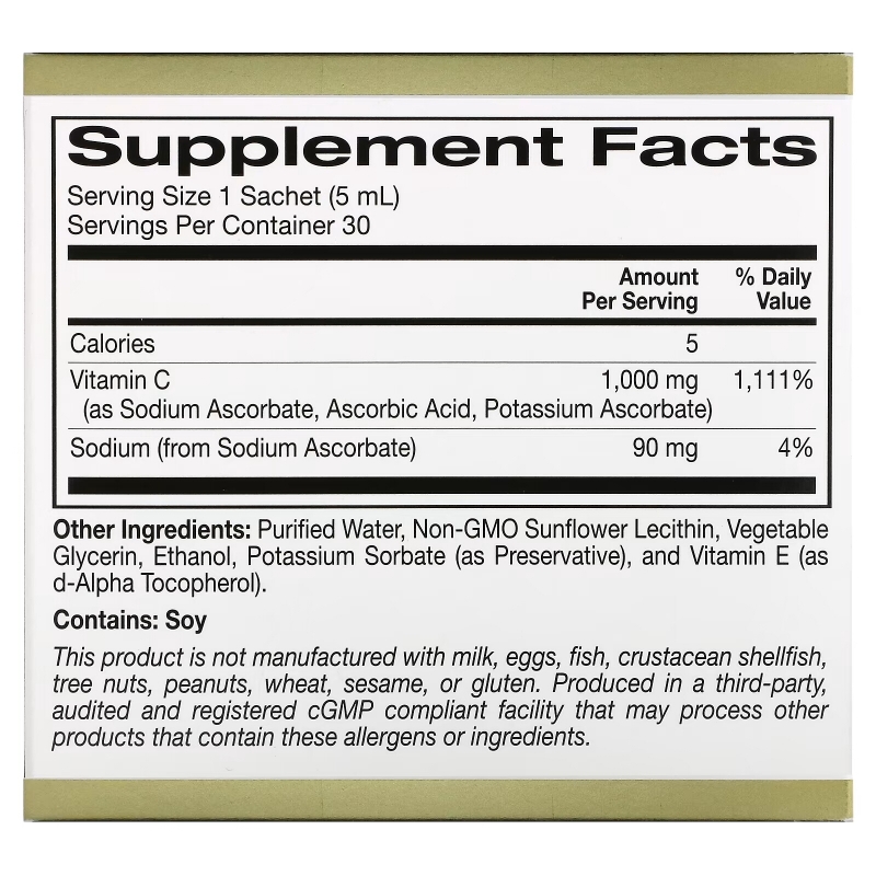 California Gold Nutrition, Liposomal Liquid Vitamin C, Unflavored, 1000 mg, 30 Sachets, 0.17 fl oz (5 ml) Each